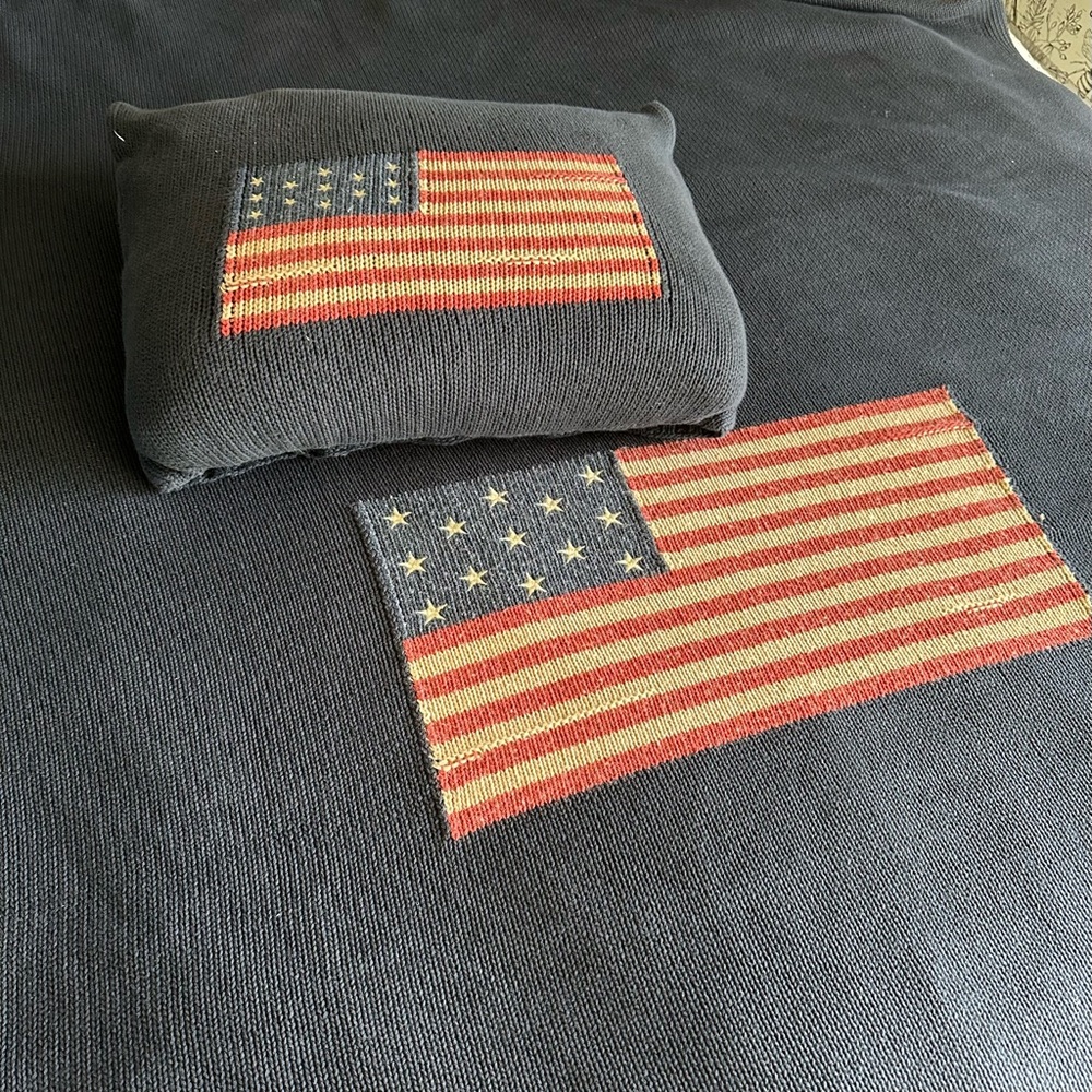 Ralph Lauren Home Americana Flag Knit Blanket & Pillow Cover Heavy Cotton Throw